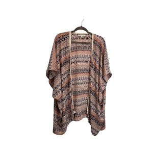 Daniel Rainn Floral Open Front Kimono Top Blouse Boho Pink Cream Womens Size S